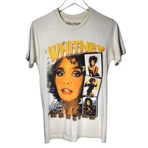 Whitney Houston Cotton Crew Neck Graphic TShirt in Khaki